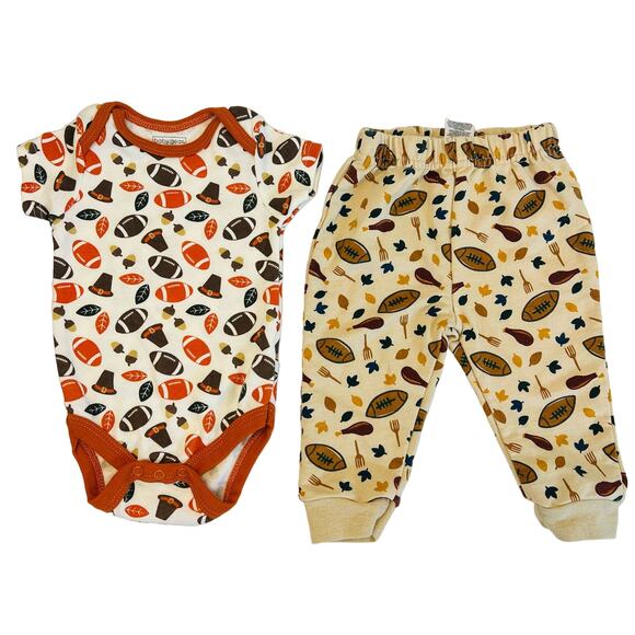 2x Chick Pea Baby Gear Thanksgiving Turkey Football onesie jogger sweatpants - Picture 1 of 5
